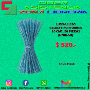 LIMPIAPIPAS  CELESTE PURPURINA  30 CMS. 20 PIEZAS  (UNIDAD)
