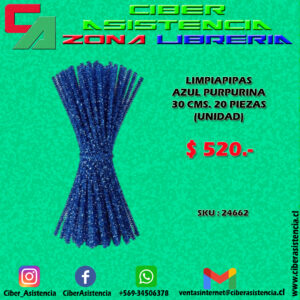 LIMPIAPIPAS PURPURINA AZUL 30 CMS. 20 PIEZAS (UNIDAD)