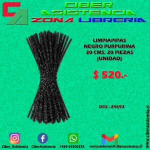 LIMPIAPIPAS  NEGRO PURPURINA  30 CMS. 20 PIEZAS  (UNIDAD)