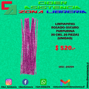 LIMPIAPIPAS PURPURINA ROSADO OSCURO 30 CMS. 20 PIEZAS (UNIDAD)