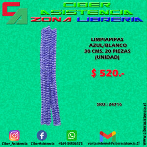 LIMPIAPIPAS AZUL/BLANCO 30 CMS. 20 PIEZAS (UNIDAD)