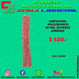 LIMPIAPIPAS ROJO/BLANCO 30 CMS. 20 PIEZAS (UNIDAD)