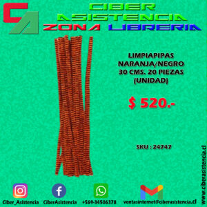 LIMPIAPIPAS NARANJA/NEGRO 30 CMS. 20 PIEZAS (UNIDAD)