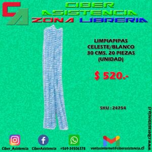LIMPIAPIPAS CELESTE/BLANCO 30 CMS. 20 PIEZAS (UNIDAD)