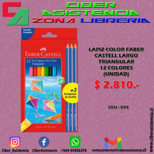 LAPIZ COLOR FABER CASTELL LARGO TRIANGULAR 12 COLORES (UNIDAD)