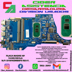 PLACA MADRE HP 14-DQ1001LA N/P: D10PADMB8F0 REV F.