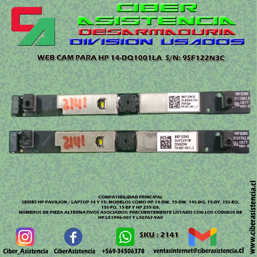 WEB CAM PARA HP 14-DQ1001LA S/N: 9SF122N3C
