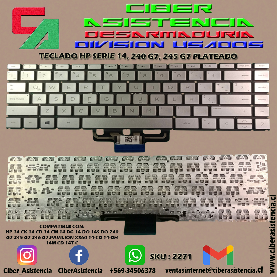 TECLADO HP SERIE 14, 240 G7, 245 G7 PLATEADO