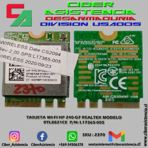 TARJETA WI-FI HP 240-G7 REALTEK MODELO RTL8821CE  P/N: L17365-005