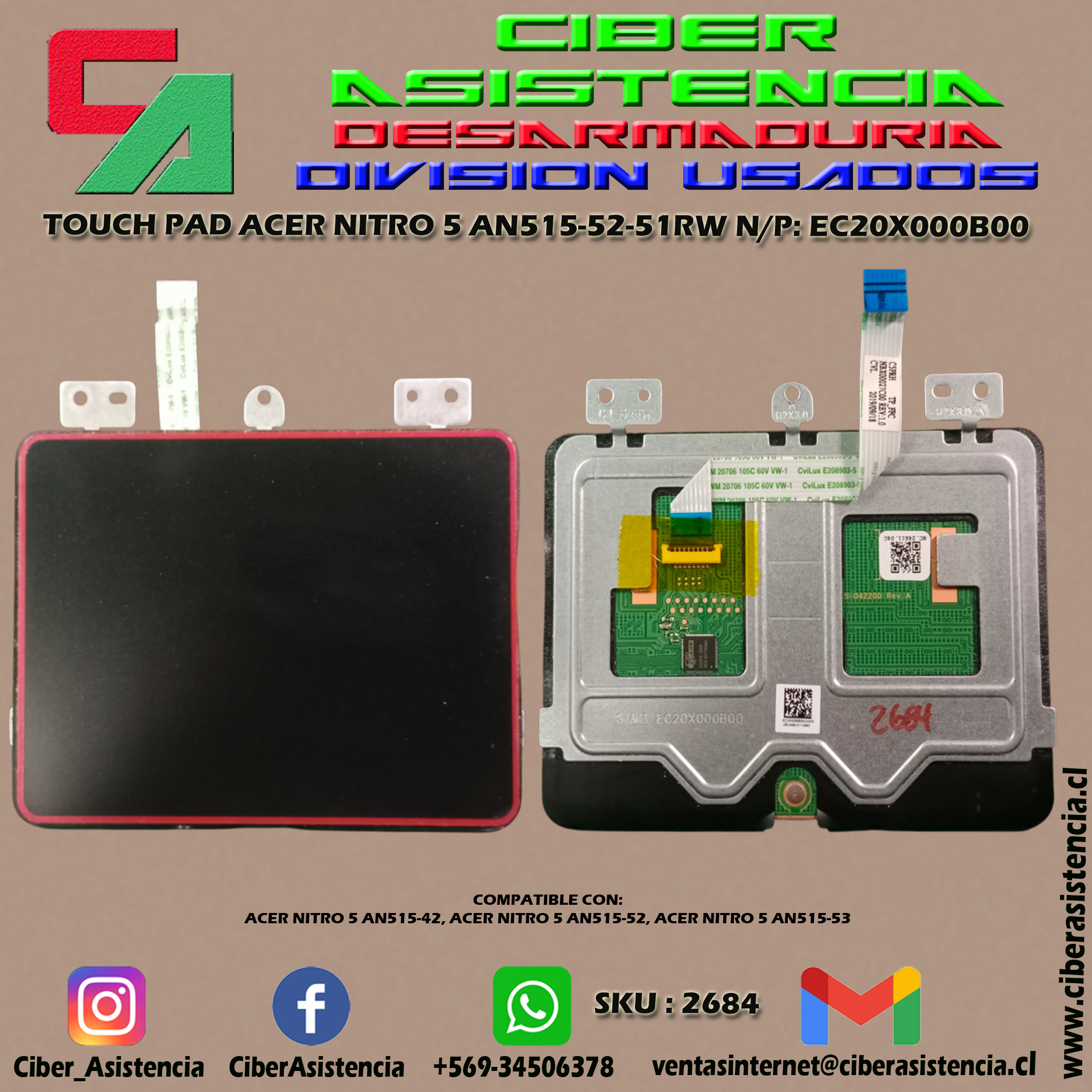 TOUCH PAD ACER NITRO 5 AN515-52-51RW N/P: EC20X000B00