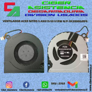 VENTILADOR ACER NITRO 5 AN515-52-51RW N/P: DC28000JRF0