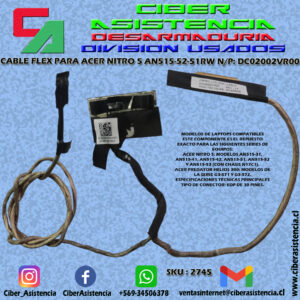 CABLE FLEX PARA ACER NITRO 5 AN515-52-51RW N/P: DC02002VR00