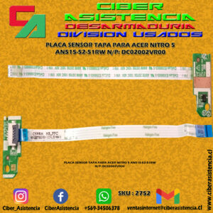 PLACA SENSOR TAPA PARA ACER NITRO 5 AN515-52-51RW N/P: DC02002VR00