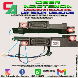 ALTAVOCES PARA ACER NITRO 5 AN515-52-51RW N/P: PK23000VR00VEC1