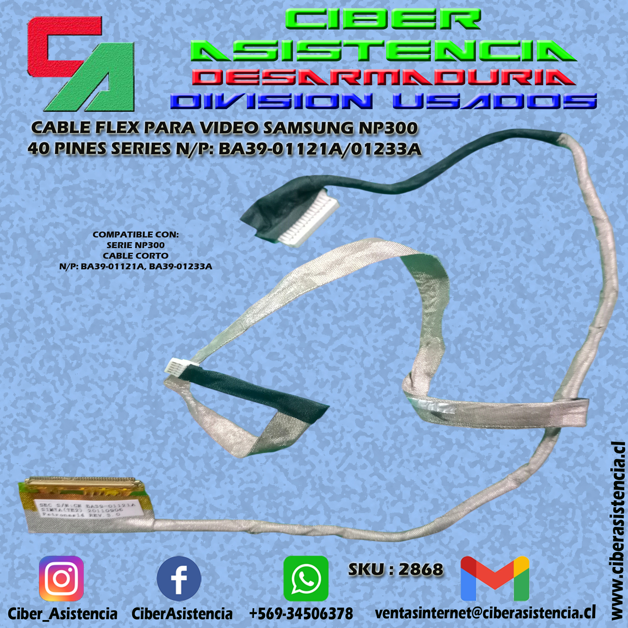 CABLE FLEX PARA VIDEO SAMSUNG NP300 40 PINES SERIES N/P: BA39-01121A/01233A