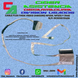 CABLE FLEX PARA VIDEO SAMSUNG NP350, NP355 Y 3440 N/P: DC02001K600
