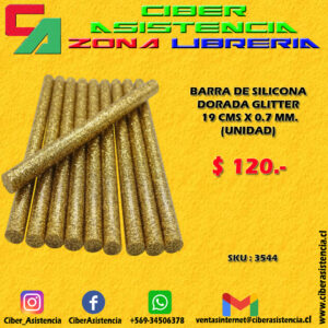 BARRA DE SILICONA DORADA GLITTER 19 CMS X 0.7 MM. (UNIDAD)