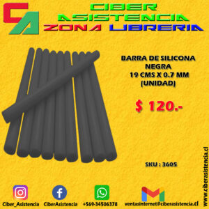 BARRA DE SILICONA NEGRA 19 CMS X 0.7 MM. (UNIDAD)