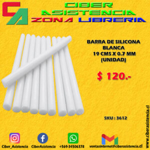 BARRA DE SILICONA BLANCA 19 CMS X 0.7 MM (UNIDAD)