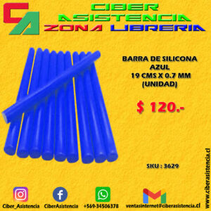 BARRA DE SILICONA AZUL 19 CMS X 0.7 MM (UNIDAD)