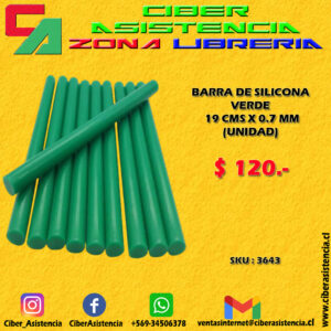 BARRA DE SILICONA VERDE 19 CMS X 0.7 MM (UNIDAD)