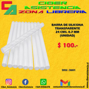 BARRA DE SILICONA TRANSPARENTE 24 CMS. 0.7 MM (UNIDAD)