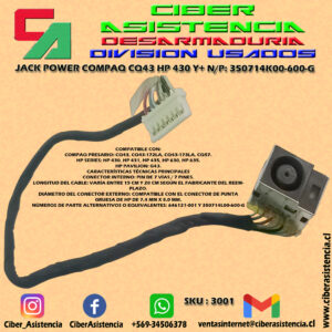 JACK POWER COMPAQ CQ43 HP 430 Y+ N/P: 350714K00-600-G