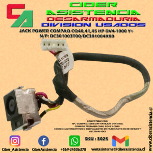 JACK POWER COMPAQ CQ40,41,45 HP DV4-1000 Y+ N/P: DC301003T00/DC301004K00