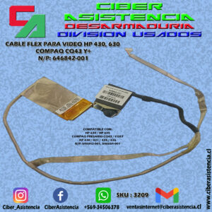 CABLE FLEX PARA VIDEO HP 430, 630 COMPAQ CQ43 Y+ N/P: 646842-001