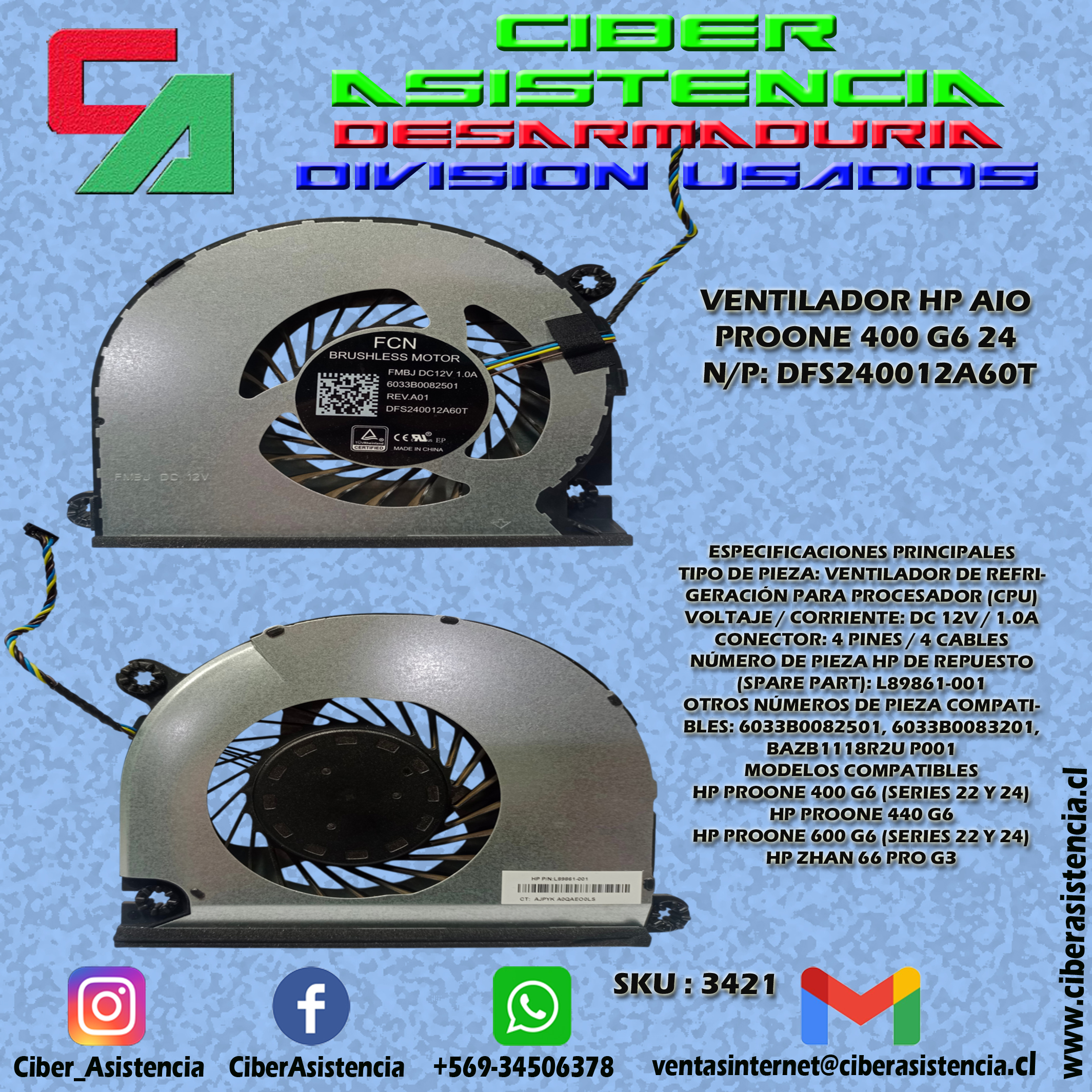 VENTILADOR HP AIO PROONE 400 G6 24 N/P: DFS240012A60T